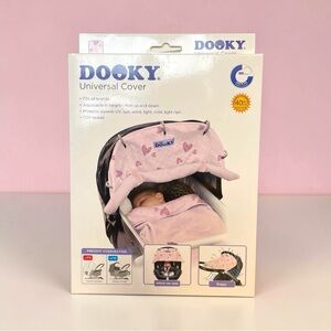 Dooky Stroller & Car Seat Sun Cover Color Pink Hearts UV, Sun, Wind, Light Rain!